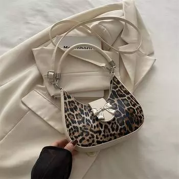 Интернет-знаменитость, универсальная модная сумка для работы и дачи, осенняя сумка с леопардовым принтом и бантом на плечо и подмышку