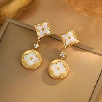 Интернет знаменитость взрыв серьги-гвоздики двойные цветочные серьги натуральный рябчик 18K высокая версия четырехлистный цветок пресбиопия серьги серьги 18K
