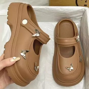 Интернет знаменитости белые супер огонь шаг дерьмо чувство толстый дно мешок голова тапочки женская летняя одежда 2025 новый нескользящий усиливающий крутой тапочки 35 чёрный