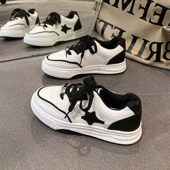 Интернет знаменитости белые туфли женские 2025 новые весна и осень черно-белые туфли панда универсальные иностранный стиль досуг спорт соответствие цветов бо 35