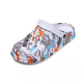 Интернет Знаменитости Hole Shoes Мужская одежда Толстая подошва Нескользящие тапочки Bag Head Hollow двойного назначения Пляжные сандалии Мужские 39 белый