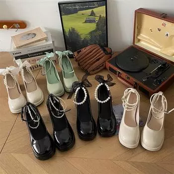 Интернет знаменитости маленькие белые французские туфли на высоком каблуке женские новые летние туфли Мэри Джейн с толстым каблуком в стиле ретро с жемчугом 35