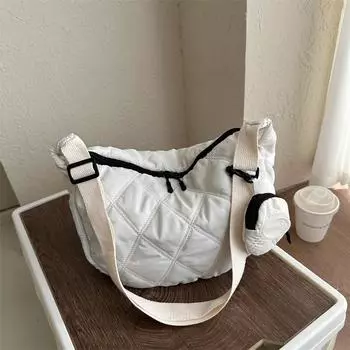 Интернет знаменитости мода хлопчатобумажная одежда с ромбовидной сеткой новая осень и зима простая студенческая большая емкость универсальная женская плечевая белый