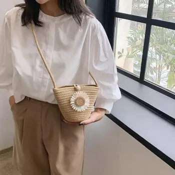 Интернет знаменитости мода маленькая свежая цветочная сумка через плечо 2024 лето новый иностранный стиль корейская версия маленькая сумка женская сумка-ведро хаки