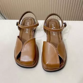 Интернет знаменитости мода мягкие подошвы сандалии женская летняя одежда 2025 новые повседневные римские пляжные туфли темперамент сумка головные сандалии 35 чёрный