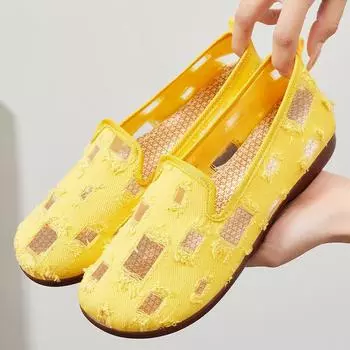 Интернет-знаменитости однотонные сетчатые летние туфли на плоской подошве повседневные тканевые туфли с легким ртом мягкая подошва туфли Doudou на одну ногу ленивые туфли 35