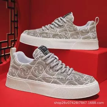 Интернет-знаменитости, популярная мужская обувь 2024 года, новые четыре сезона, печать Guochao, удобные универсальные туфли для доски, мужская повседневная обувь, парусиновые туфли 39 красный