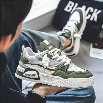 Интернет знаменитости популярная мужская обувь зимняя универсальная повседневная обувь для скейтбординга студенческая кожаная поверхность нескользящая спортивная толстая подошва усиление маленькая белая 39 армия зеленый
