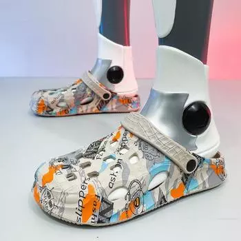 Интернет знаменитости популярные дырчатые туфли мужская летняя одежда нескользящие тапочки с толстой подошвой сумка с полой головой пляжные сандалии двойного назначения для мужчин 39 белый