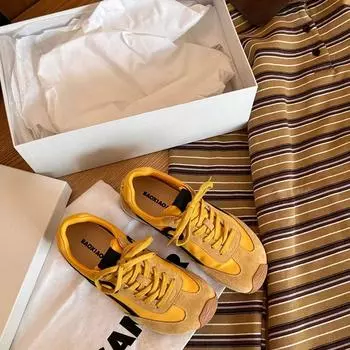 Интернет-знаменитости с тем же пятном женская обувь 2025 года новые повседневные спортивные туфли женские туфли на плоской подошве со шнуровкой Forrest Gump немецкие кроссовки 35 жёлтый