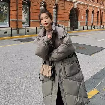 Интернет-знаменитости с теми же утолщенными хлебными одеждами, пуховыми хлопчатобумажными стегаными вещами, женской свободной зимней курткой средней и длинной длины, хлопчатобумажной стеганой курткой M бежевый