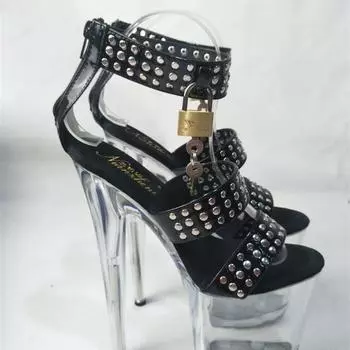 Интернет знаменитости сандалии женские супер огонь фея ветер высокий каблук шпилька заклепки 2025 новые летние супер высокие каблуки 34 чёрный