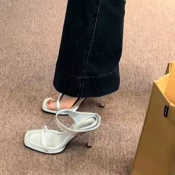 Интернет знаменитости сексуальные модные босоножки на высоком каблуке женщины носят черные сандалии с квадратным носком и шпилькой 35 чёрный