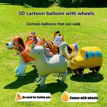 Интернет Знаменитости Стоящие Мультяшные Животные Воздушные Шары с Колесами Детские Дни Рождения Вечеринки в Животном Стиле Украшения Фото Реквизит Игрушки Wheeled Elephant