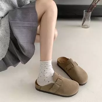 Интернет знаменитости верхняя одежда универсальные тапочки Boken с одной педалью женские весенние 2025 новые увеличенные тапочки с толстой подошвой сумка-голова Boken полутапочки 35 абрикосовый