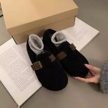 Интернет знаменитости внутренняя высота увеличение пух перетаскивание флис одиночные туфли женщины 2024 осень и зима новая мягкая подошва корейская версия Doudou sho 35