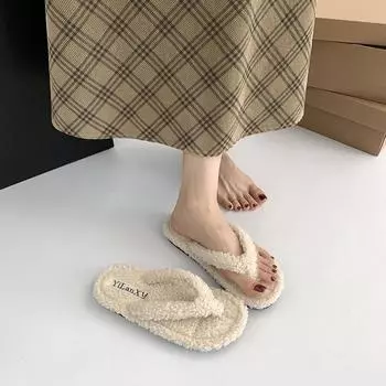 Интернет знаменитости взрыв супер огонь носок толстый подошва пушистые шлепанцы женские 2025 новая осенне-зимняя одежда легкие хлопковые тапочки 35