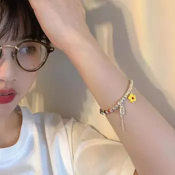 Интернет-знаменитый летний цветной браслет из хрустальных бусин для женщин, ниша Instagram, новый модный цветочный браслет лучшего друга Adjustable size