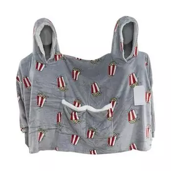 Интимная пижама для пар с капюшоном и принтом попкорна с двойным карманом из плотного плюша, длинная