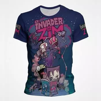 Футболки Invader Zim с рисунком из мультфильмов, аниме, 3D-принтом, уличная одежда для мужчин и женщин, модные футболки большого размера с коротким рукавом для детей, футболки, топы, одежда 5XL