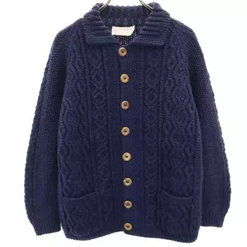 INVERALLAN Сделано в Шотландии Кардиган из вязаного трикотажа Аран с длинным рукавом Темно-синий Мужской Б/у