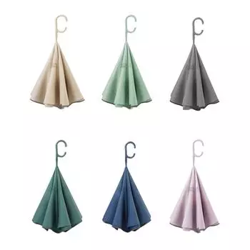 Inverted Reverse Upside Down Umbrella Waterproof Easy to Clean Large Folding Wear Resistant Double Layer with C Shaped Handle синий