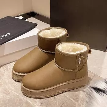 Invierno mujer corto de peluche botas de nieve Calientes zapatos casuales nueva замшевые туфли челси 36 бежевый