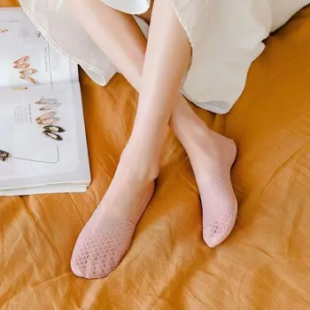 Invisible Summer Hollow Lace Shallow Mouth Non-slip Boat Socks Sock Slippers Mesh Women Socks серый