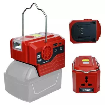 Инвертор мощности 200 Вт для аккумулятора Milwaukee в переменный ток 120 В/220 В с модифицированной синусоидой и светодиодным рабочим освещением, порт USB Type-C