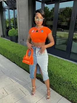 Inwomen Street Fashion облегающая футболка с вышивкой букв S оранжевый