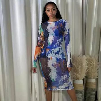 Inwomen женское летнее длинное сексуальное прозрачное тонкое длинное платье с круглым вырезом S синий