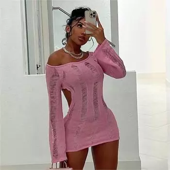 INWOMEN женское сексуальное платье с круглым вырезом и вырезом сзади S розовый