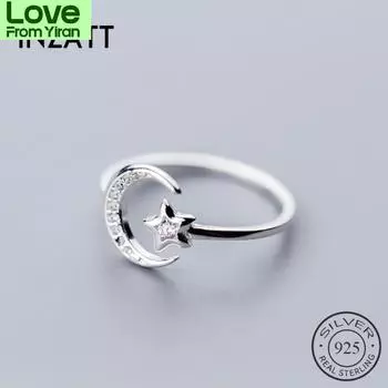Inzatt Настоящее 925 пробы стерлингового серебра блестящий циркон луна звезда регулируемое кольцо для очаровательных женщин свадьба романтический ювелирные изделия подарок