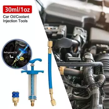 Инжектор хладагента для автомобильного кондиционера 30 мл 1 унция шланг для заправки быстроразъемное соединение 1/4 адаптер SAE комплект для заправки охлаждающей жидкости кондиционера синий