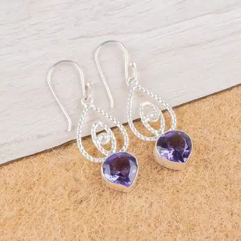 Иолит Драгоценный камень 925 Стерлинговое серебро Ювелирные изделия Ручной работы Серьги-подвески 2,00 EE-32-2