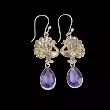 Иолит Драгоценный камень 925 Стерлинговое серебро Ювелирные изделия Ручной работы Серьги-подвески 2.20 EE-44-7