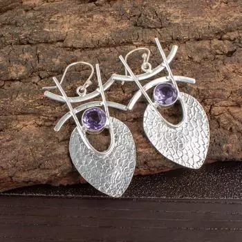 Иолит Драгоценный камень 925 Стерлинговое серебро Ювелирные изделия Ручной работы Серьги-подвески 1,78 EE-64-8