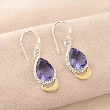 Иолит Драгоценный камень 925 Стерлинговое серебро Ювелирные изделия Ручной работы Серьги-крючки 1,5 Для подарка EE-162-9