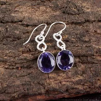 Иолит Драгоценный камень 925 Стерлинговое серебро Ювелирные изделия Серьги 1,60 Подарок на День матери EE-12-7