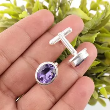 Иолит Драгоценный камень 925 Стерлинговое серебро Ручная работа Подарок Ювелирные изделия Свадебный костюм Запонки CL-2-3