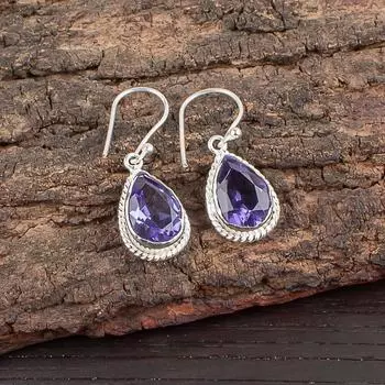 Иолит Драгоценный камень 925 Стерлинговое серебро Ручная работа Ювелирные изделия Серьги-капли 1,40 EE-9-5