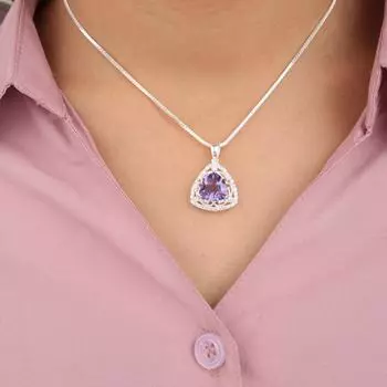 Иолит Драгоценный Камень Серебро 925 пробы Ювелирное изделие Треугольная Подвеска с Цирконом 0,99 Для Нее CZP-8-3