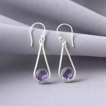 Иолит Драгоценный камень Серебро 925 пробы Ювелирные изделия Ручной работы Серьги-капли 1,76 EE-126-8