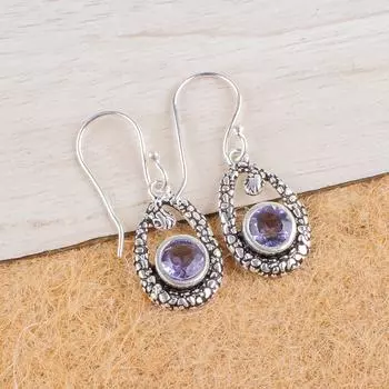 Iolite Gemstone 925 Sterling Silver Jewelry Drop/Dangle Hnadmade Earrings 1.38 CE-3-6