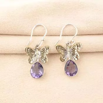 Iolite Gemstone 925 Sterling Silver Jewelry Handmade Earrings 1.3 Gift For Her EE-155-9