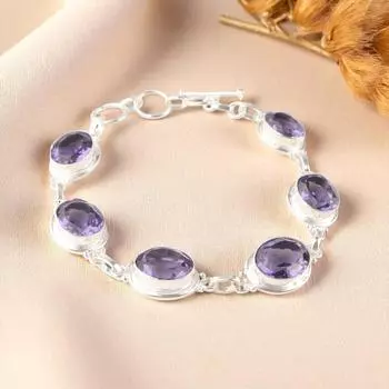 Iolite Gemstone 925 Sterling Silver Jewelry Handmade Bracelet 8.5 Gift For Wife RB-3-8