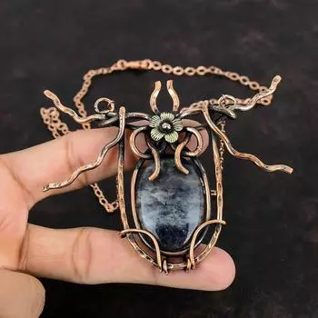 Iolite Sunstone Necklace Copper Wire Wrapped Gemstone Jewelry Adjustable Chain Necklace Copper Wire Necklace Handmade Jewelry Gifts For Wife