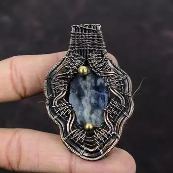 Iolite Sunstone Pendant Copper Wire Wrapped Pendant Iolite Sunstone Jewelry Handmade Gemstone Pendant Copper Wire Wrap Jewelry Gift For Him