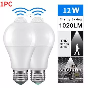 IP42 Светодиодный датчик движения 12 Вт E27 Лампа Автоматическая умная инфракрасная лампа Сумеречный свет на восходе солнца Лампочка Sound белый