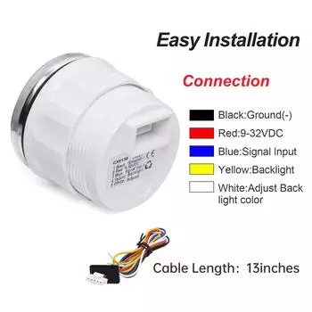 IP67 Waterproof Marine Meter 52mm Water Level Gauge Fit for 12-24v Boat Car Motor 7 Colors LCD Digital Display without Sensor чёрный